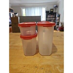 Set of 3 Vintage Tupperware Modular Mates  1613, 1612, 1611 Sz 1,2 & 3 W Red Lid